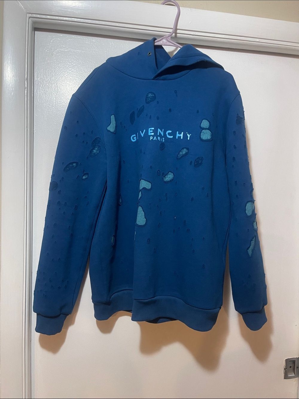 Givenchy Blue Distressed Logo Hoodie medium